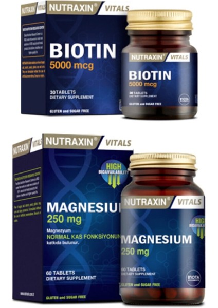 Magnezyum Takviyesi 250 Mg 60 Tablet + Biotin Takviyesi 5000 Mcg 30 Tablet