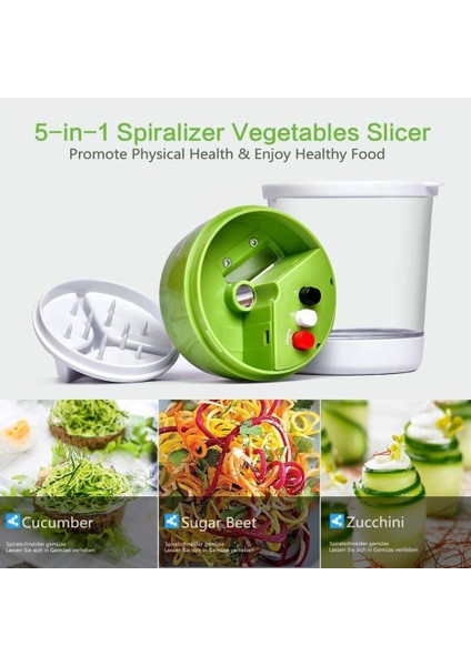 Three Beans 5 In1 El Spiralizer Sebze Dilimleme Ayarlanabilir Spiral Kesici Konteyner Kabak Noodle Spagetti Maker Spiral Dilimleme - (Yurt Dışından)