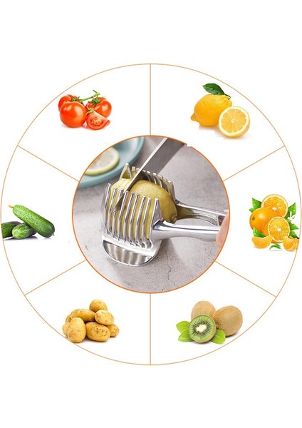 Yeni El Paslanmaz Çelik Patates Dilimleme Domates Kesici Aracı Shredders Limon Kesme Tutucu Güvenlik Mutfak Pişirme Aracı | Manuel Dilimleyiciler - (Yurt Dışından) fiyatları