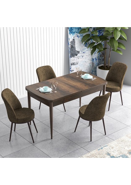 Concept Han Serisi 70X114, Açılabilir Mdf Mutfak Masa Takımı, Barok Ahşap Desen Masa ve 4 Sandalye