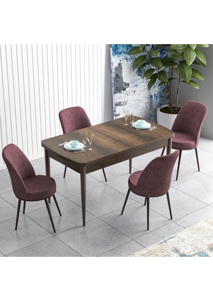 Concept Han Serisi 70X114, Açılabilir Mdf Mutfak Masa Takımı, Barok Ahşap Desen Masa ve 4 Sandalye