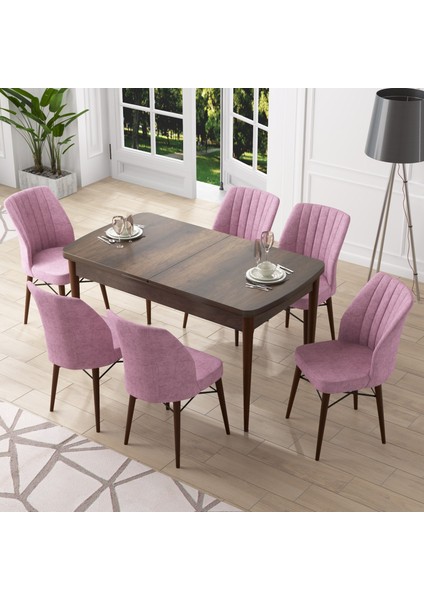 Concept Nef Serisi 70X114, Açılabilir Mdf Mutfak Masa Takımı, Barok Ahşap Desen Masa ve 6 Sandalye