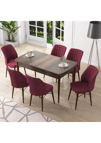 Concept Nef Serisi 70X114, Açılabilir Mdf Mutfak Masa Takımı, Barok Ahşap Desen Masa ve 6 Sandalye