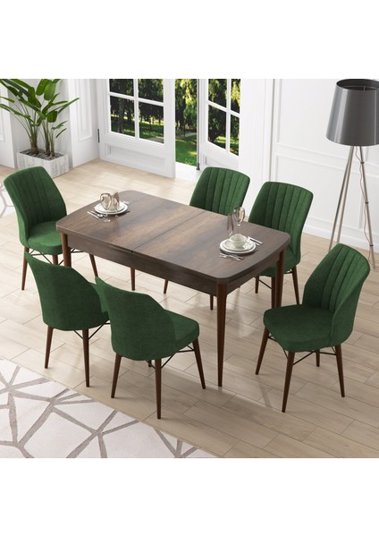 Concept Nef Serisi 70X114, Açılabilir Mdf Mutfak Masa Takımı, Barok Ahşap Desen Masa ve 6 Sandalye