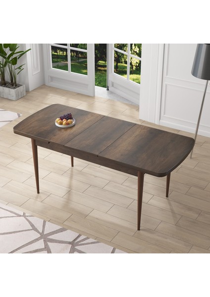 Concept Nef Serisi 70X114, Açılabilir Mdf Mutfak Masa Takımı, Barok Ahşap Desen Masa ve 6 Sandalye