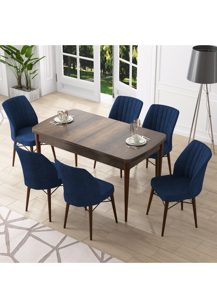 Concept Nef Serisi 70X114, Açılabilir Mdf Mutfak Masa Takımı, Barok Ahşap Desen Masa ve 6 Sandalye