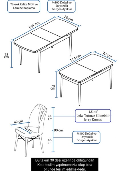 Concept Nef Serisi 70X114, Açılabilir Mdf Mutfak Masa Takımı, Barok Ahşap Desen Masa ve 6 Sandalye