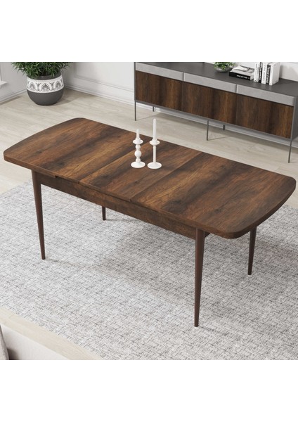 Concept Par Serisi 70X114, Açılabilir Mdf Mutfak Masa Takımı, Barok Ahşap Desen Masa ve 6 Sandalye