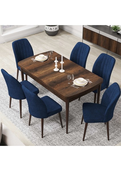 Concept Par Serisi 70X114, Açılabilir Mdf Mutfak Masa Takımı, Barok Ahşap Desen Masa ve 6 Sandalye
