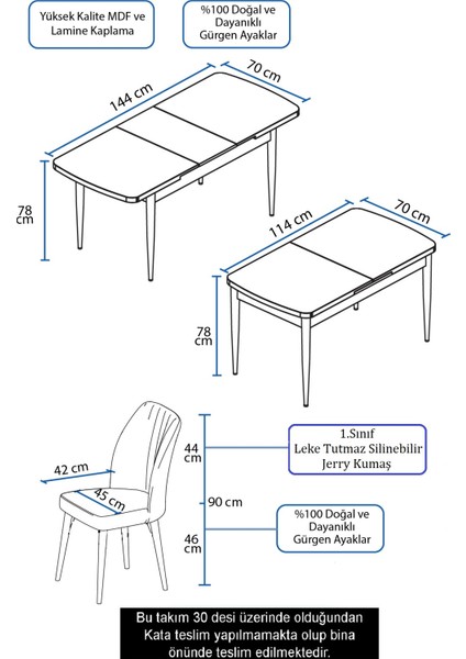 Concept Par Serisi 70X114, Açılabilir Mdf Mutfak Masa Takımı, Barok Ahşap Desen Masa ve 6 Sandalye