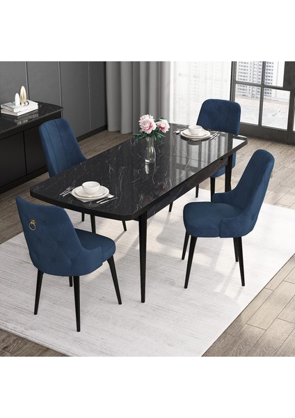 Concept Noa Serisi, 80X132 Açılabilir Mdf Siyah Mermer Desen Mutfak Masası Takımı, 4 Sandalye fiyatları