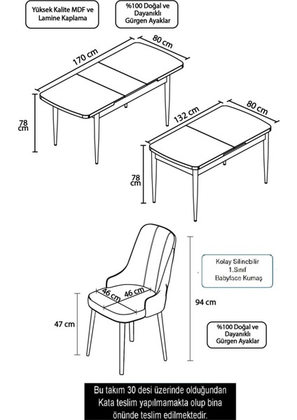 Concept Noa Serisi, 80X132 Açılabilir Mdf Masa, Barok Ahşap Desenli Mutfak Masa Takımı, 6 Sandalye