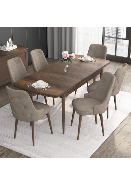 Concept Noa Serisi, 80X132 Açılabilir Mdf Masa, Barok Ahşap Desenli Mutfak Masa Takımı, 6 Sandalye fiyatları