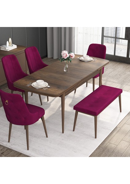 Concept Noa Serisi, 80X132 Açılabilir Benchli Barok Ahşap Desen Mutfak Masa Takımı, 4 Sandalye 1 Bench fiyatları
