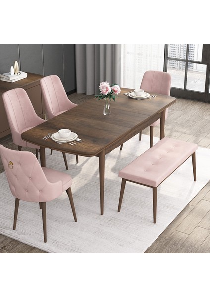 Concept Noa Serisi, 80X132 Açılabilir Benchli Barok Ahşap Desen Mutfak Masa Takımı, 4 Sandalye 1 Bench fiyatları