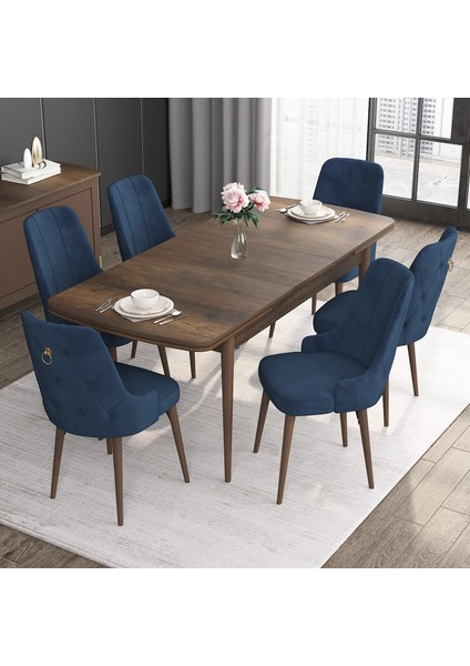 Concept Noa Serisi, 80X132 Açılabilir Mdf Masa, Barok Ahşap Desenli Mutfak Masa Takımı, 6 Sandalye