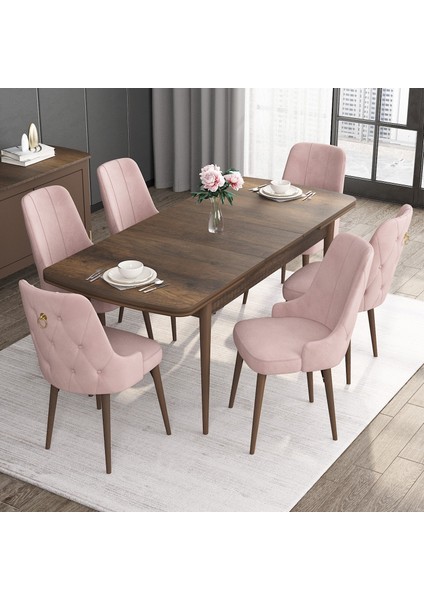 Concept Noa Serisi, 80X132 Açılabilir Mdf Masa, Barok Ahşap Desenli Mutfak Masa Takımı, 6 Sandalye fiyatları