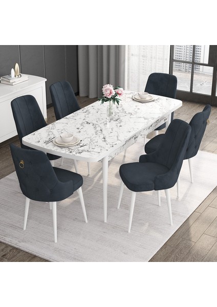Concept Noa Serisi, 80X132 Açılabilir Mdf Masa, Beyaz Mermer Desen Mutfak Masa Takımı, 6 Sandalye fiyatları