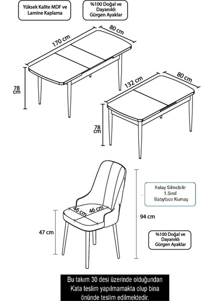 Concept Noa Serisi, 80X132 Açılabilir Mdf Masa, Beyaz Mermer Desen Mutfak Masa Takımı, 6 Sandalye