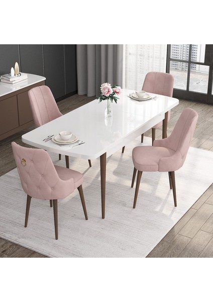 Concept Noa Serisi, 80X132 Açılabilir Mdf Masa, Beyaz Masa Ceviz Ayak Masa Takımı, 4 Sandalye fiyatları