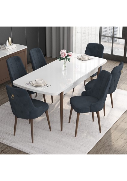 Concept Noa Serisi, 80X132 Açılabilir Mdf Masa, Beyaz Masa Ceviz Ayak Masa Takımı, 6 Sandalye fiyatları