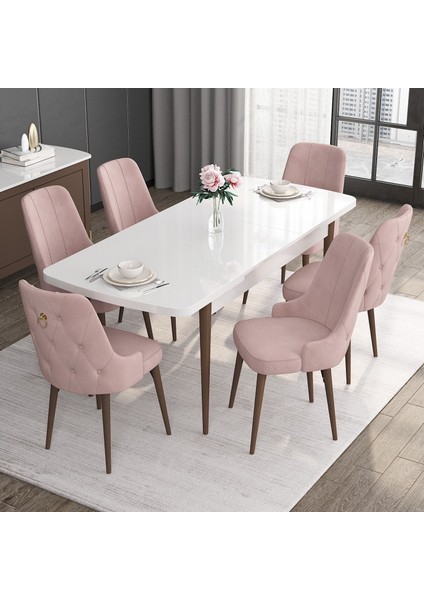 Concept Noa Serisi, 80X132 Açılabilir Mdf Masa, Beyaz Masa Ceviz Ayak Masa Takımı, 6 Sandalye fiyatları