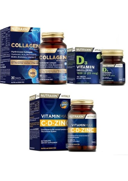 Vitamin D3 1000 Iu 120 Tablet+Vitamin Max C-D-Zınc 60 Tablet+Hidrolize 30 Tablet