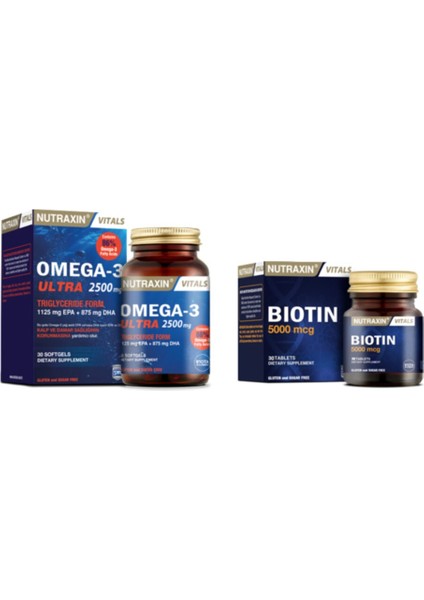 Omega 3 Ultra 2500 Mg Balık Yağı 30 Yumuşak Kapsül + Biotin 5000 Mcg 30 Tablet