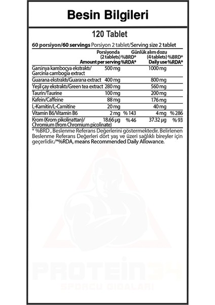 Burner 120 Tablet Thermojenik fiyatları
