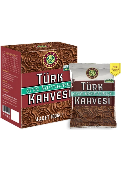 Kahve Dünyası Orta Kavrulmuş Türk Kahvesi 4 Paket x 100 gr