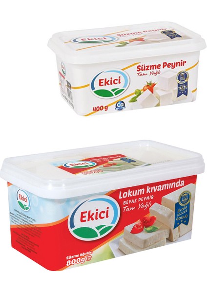 Tam Yağlı Lokum Kıvamında Beyaz Peynir 800 gr + Ekici Süzme Peynir 400 gr 2'li