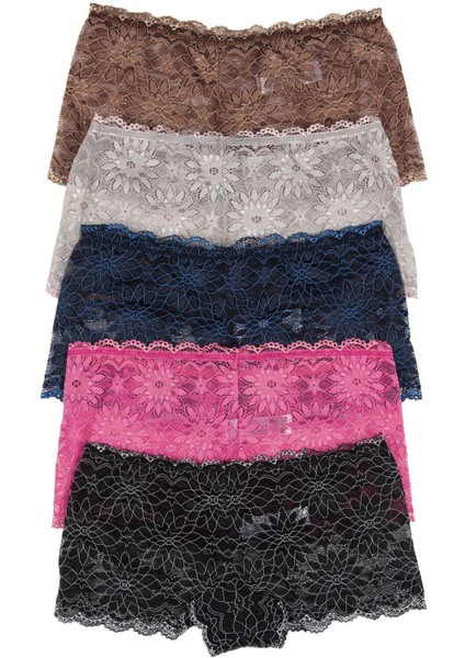 Lacivert Kadın Boxer/şort 5'li Paket Komple Dantel