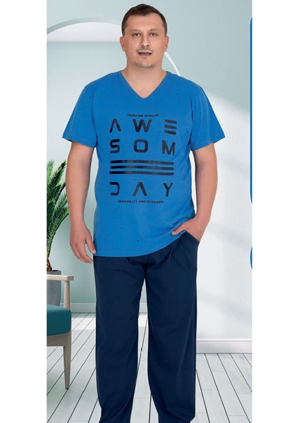 3878 Erkek Yazlık Büyük Beden Jakarlı Pijama Takım