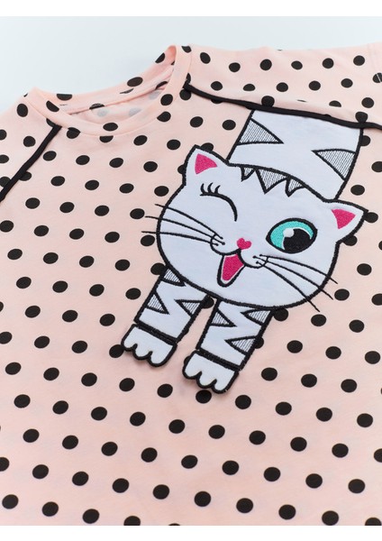 Beyaz Kedi Kız Çocuk Puantiye Pembe Elbise indirimleri