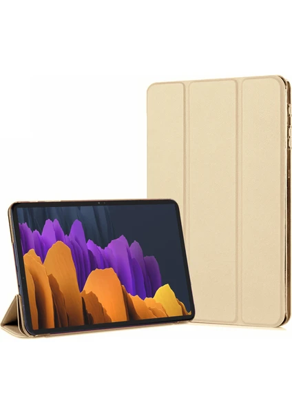 Samsung Galaxy Tab S8 Plus X800 Kılıf Slim Translucent Back Smart Cover Gold