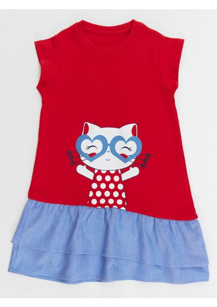 Kedi Fırfırlı Kırmızı Kız Çocuk Elbise modelleri