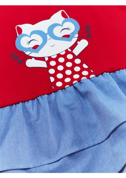 Kedi Fırfırlı Kırmızı Kız Çocuk Elbise indirimleri