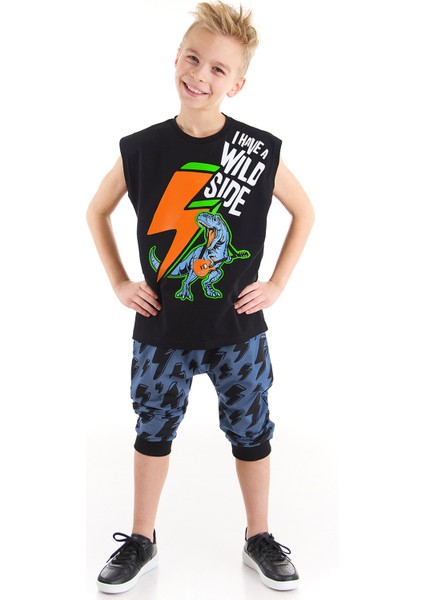Şimşek Dino Erkek Çocuk T-shirt Kapri Şort Takım