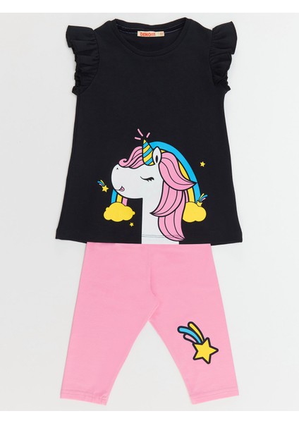 Unicorn Gücü Kız Çocuk T-shirt Tayt Takım