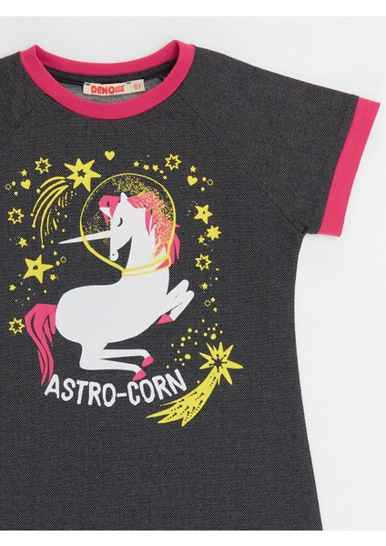 Astrocorn Unicorn Kız Çocuk Gri Elbise