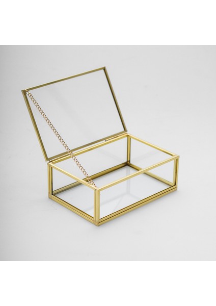 Konsept Hediyelik Cam Kapaklı Yüzük Takı Aksesuar Kutusu Ham Pirinç Gold Brass 15CM x 10CM x 6cm fırsatları