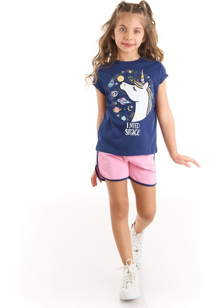 Uzayda Unicorn Kız T-Shirt Şort Takım