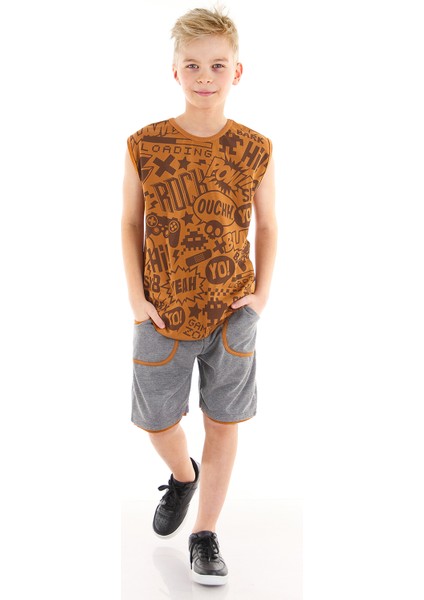 Comics Erkek Çocuk Hardal T-Shirt Şort Takım