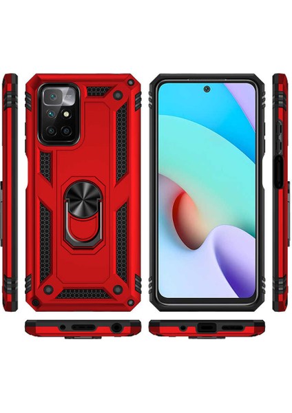 Xiaomi Redmi 10 2022 Kılıf Vega Tank Standlı Yüzüklü Mıknatıslı Kırmızı fiyatları