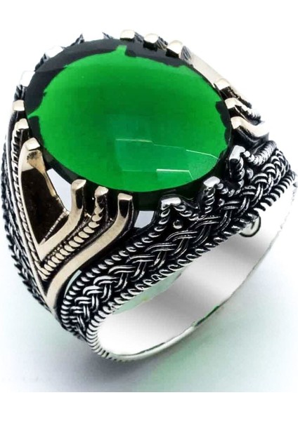 Yeşil Zirkon Taşlı Zarif 925 Ayar Gümüş Erkek Yüzük fiyatları