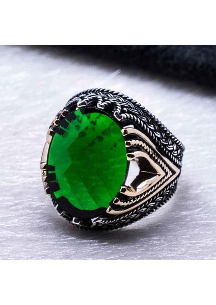 Yeşil Zirkon Taşlı Zarif 925 Ayar Gümüş Erkek Yüzük modelleri