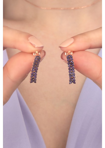 925 Ayar Gümüş Ametist Taş Mekik Su Yolu Küpe