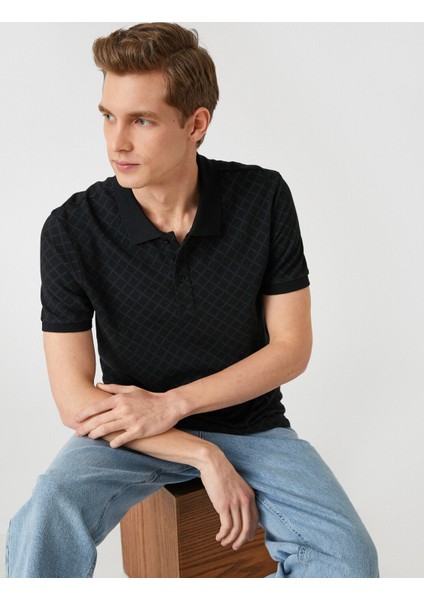 Erkek Slim Fit Desenli Polo Yaka Tişört