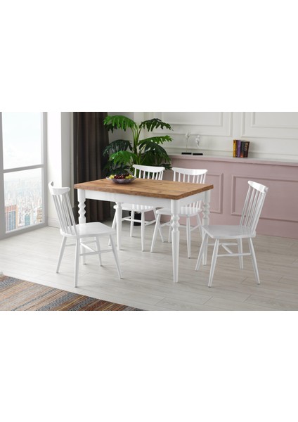 Cunda Yandan Açılır Mutfak Masa Takımı ve 4 Adet Sandalye 70X110CM