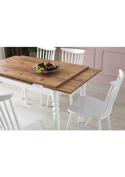 Cunda Yandan Açılır Mutfak Masa Takımı ve 6 Adet Sandalye 70X110CM